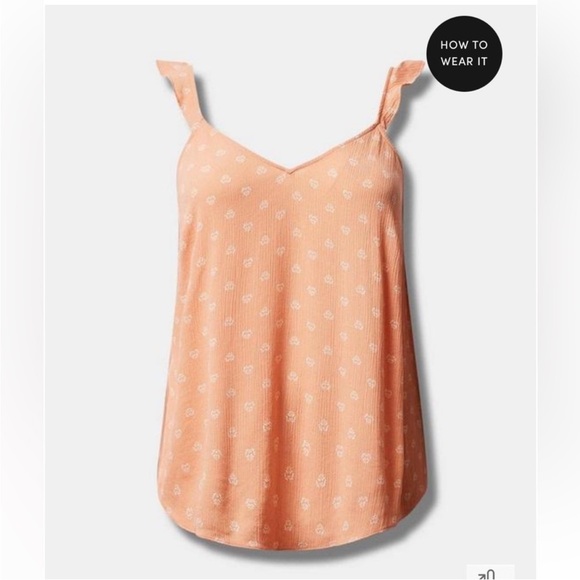 Torrid Washable Crinkle Gauze V-Neck Ruffle Strap Tank - Picture 5 of 9